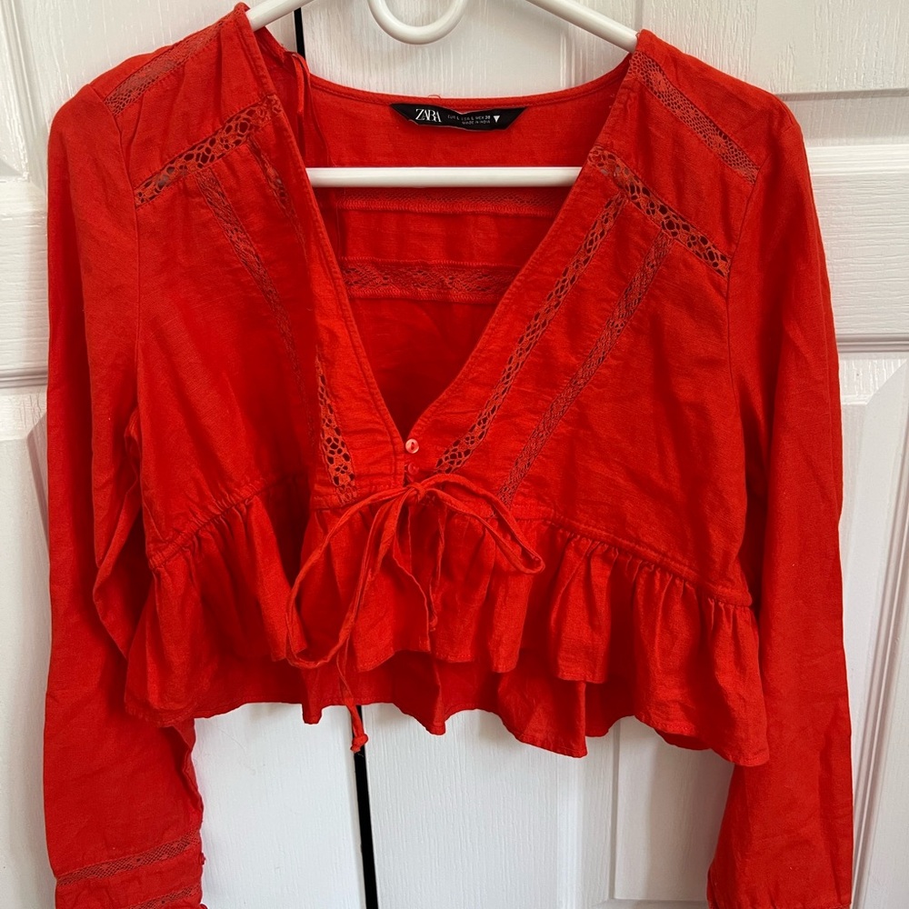 Zara Vibrant Red Ruffle Blouse
